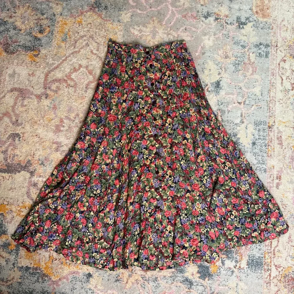 Vintage 90s cottagecore floral whimsical midi skirt